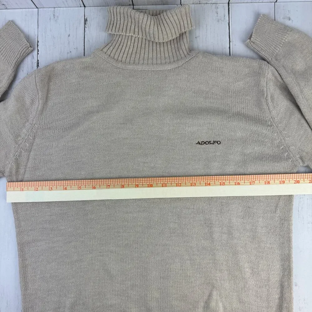 VTG Adolfo Tan Cashmere Touch Embroidered Turtleneck Knit Sweater Size Large - Picture 9 of 11